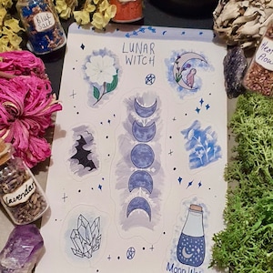 Lunar Witch Sticker Sheet, Planner, Book of Shadows, Witchy, Wiccan, Witchcraft, Journal Stickers, Witchy Gift, Stocking Fillers