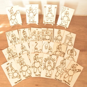22 cartes de tarot des arcanes majeurs - découpées au laser en bois - gravées - vaudou mignon - divination - unique - légère - cadeau - 1 ou ensemble complet