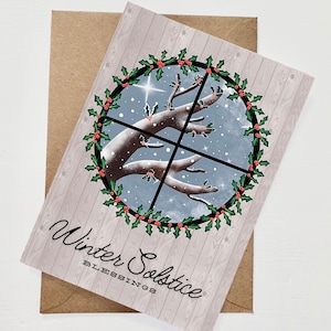 Winter Solstice, Yule, Blessing Greeting Card, Wicca, Wiccan, Pagan, Holly Berry Leaves, Christmas, Sabbats, Wheel of the Year, Seasonal