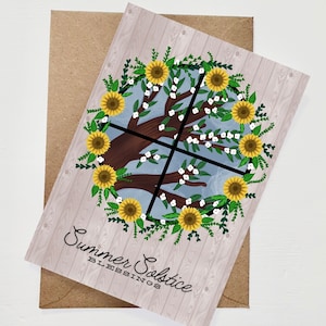 Solsticio de verano, Litha, Tarjeta de felicitación de bendición, Wicca, Wiccan, Pagano, Girasoles, Flores de luna, Sabbat, Rueda del año, Estacional