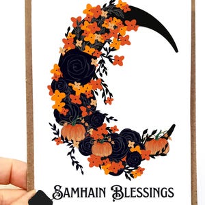 Samhain, Halloween, Saint-Sylvestre, Bénédiction, carte de voeux, wicca, wicca, païen, citrouille, automne, croissant de lune, cartes d'anniversaire, jours de sabbat