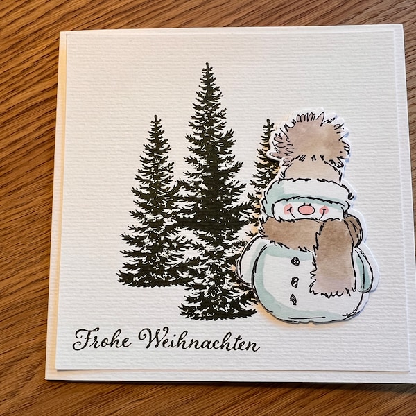 Weihnachtskarte Schneemann Stampin up Charlie und Paulchen handgemacht