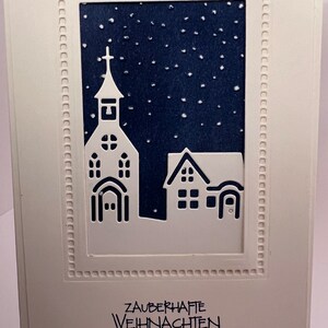 Weihnachtskarte Stille Nacht Kirche Schnee am Himmel Stampin up Charlie und Paulchen handgemacht