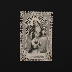 Antique devotional picture I Biedermeier lace picture I prayer to Saint Joseph I 19th century