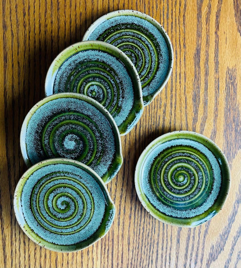 Handmade Stoneware Spoon Rest | Clay Utensil Dish | Green Glaze Spoon Tray, Coffee Spoon Rest| Kitchen Tidy Dish | Housewarming Pottery Gift image 7