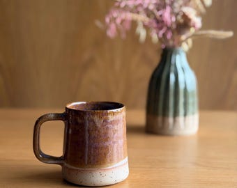 Handmade Stoneware Coffee Mug | Artisan Tea Cup |  Mottled Amber Glazed Ceramics  | Unique Housewarming Gift | Modern Pottery Design Mug