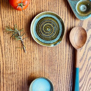 Handmade Stoneware Spoon Rest | Clay Utensil Dish | Green Glaze Spoon Tray, Coffee Spoon Rest| Kitchen Tidy Dish | Housewarming Pottery Gift image 5