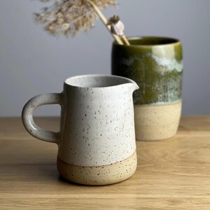 Handmade Stoneware Jug | Artisan Medium Pitcher Glazed in White | Ceramic Milk Jug | Pottery Kitchen Decor | Modern Rustic Clay Jug