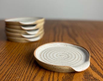 Handmade Ceramic Spoon Rest | White Glaze Stoneware Utensil Holder | Pottery Kitchen Spoon Tray & Coffee Spoon Rest | Housewarming Gift