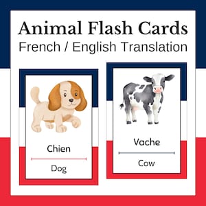 Apprendre le français : fiches d'animaux : français avec traduction en anglais, bilingue, format carte à jouer, outil d'apprentissage des langues amusant et coloré