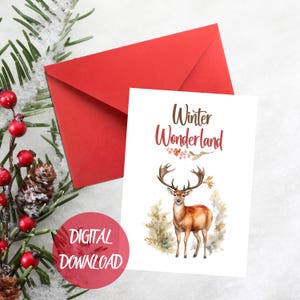 Winter Wonderland Printable Christmas Card & Insert, Charming Deer Design for Holiday Greetings | Digital Download