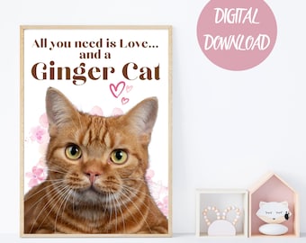 Ginger Cat Art Print: Cat Lover Home Decor (Digital Download)
