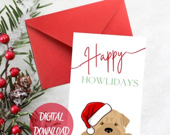 Dog Christmas Card - 'Happy Howlidays' Festive Printable Card and Insert | Digital Download