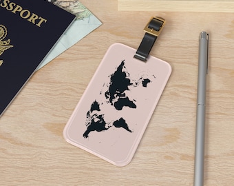 Pink and Black World Map Luggage Tag Baggage Tag - Jet-Set in Style