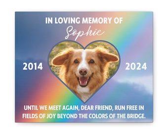 Dog Memorial Gift, Personalized Pet Memorial Canvas Wall Hanging, Rainbow Bridge Pet Loss Gift, Custom Dog Bereavement Art, Sympathy Gift