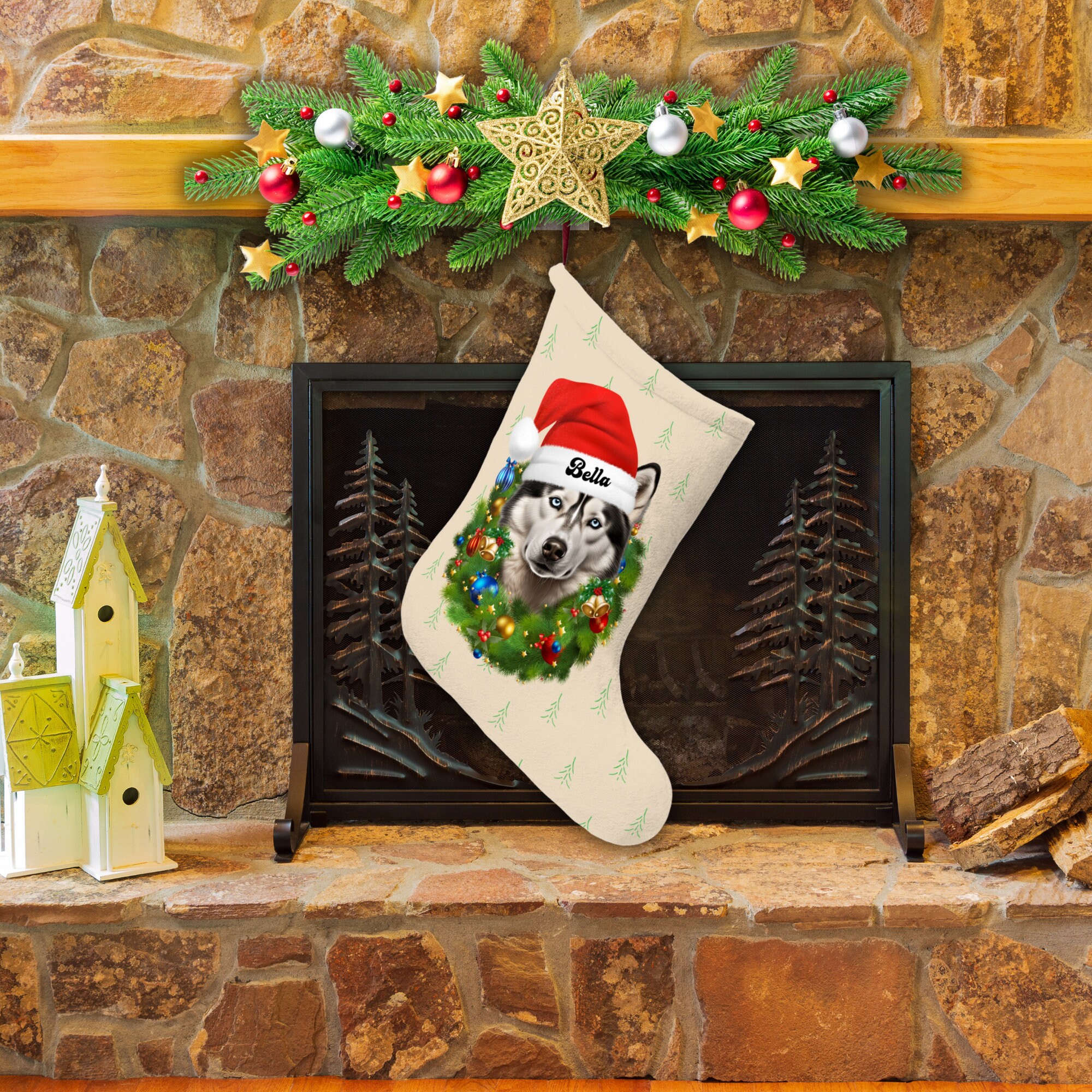 Personalized Siberian Husky Christmas Stocking, Husky Christmas
