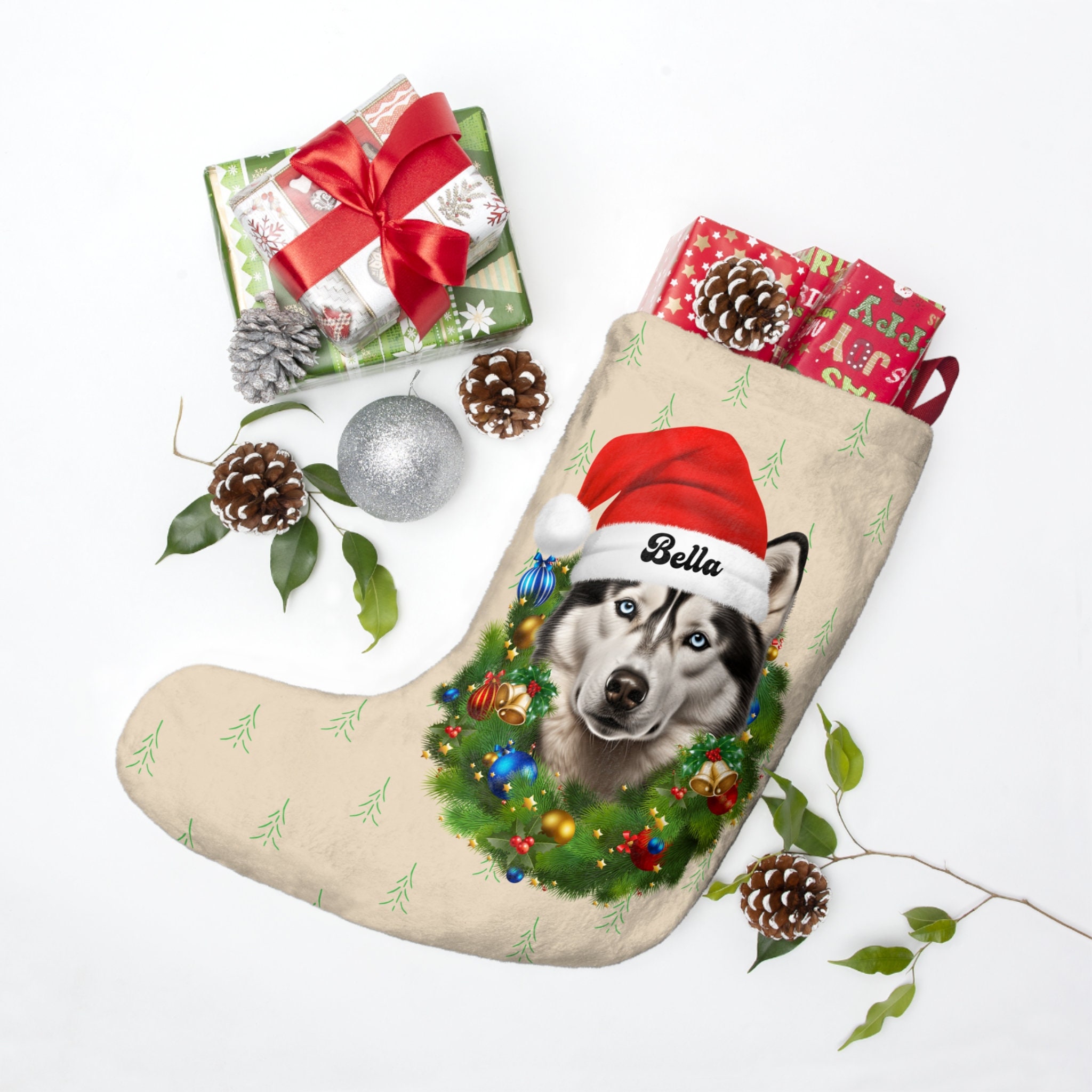 Personalized Siberian Husky Christmas Stocking, Husky Christmas