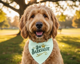 Funny Dog Bandana Collar, Sir Barksalot Crown Design Pet Bandana for Dogs, Adjustable Puppy Bandana, Cute Dog Gift, Pet Accessory