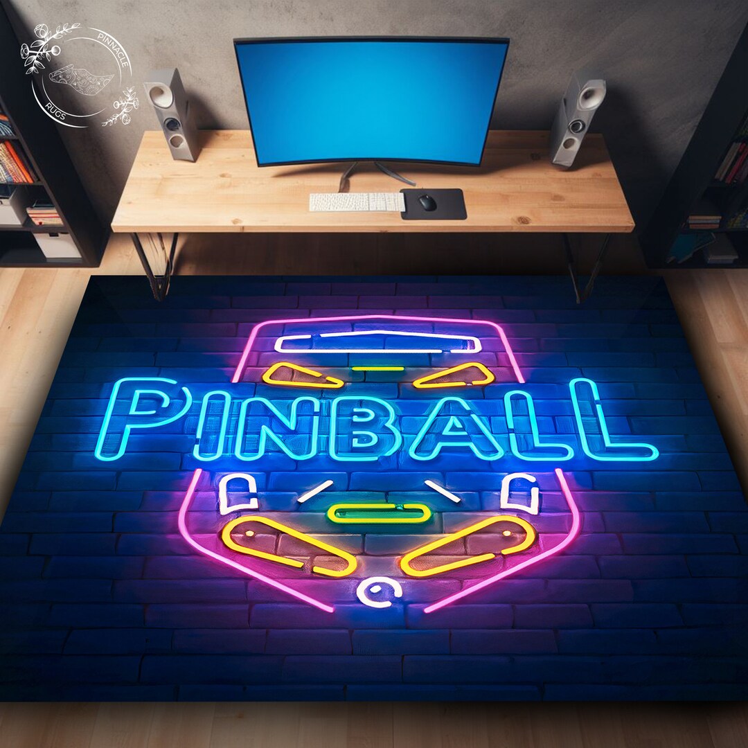 Pinball Playfield Design Rug Fun Arcade Game Room Accent Colorful ...