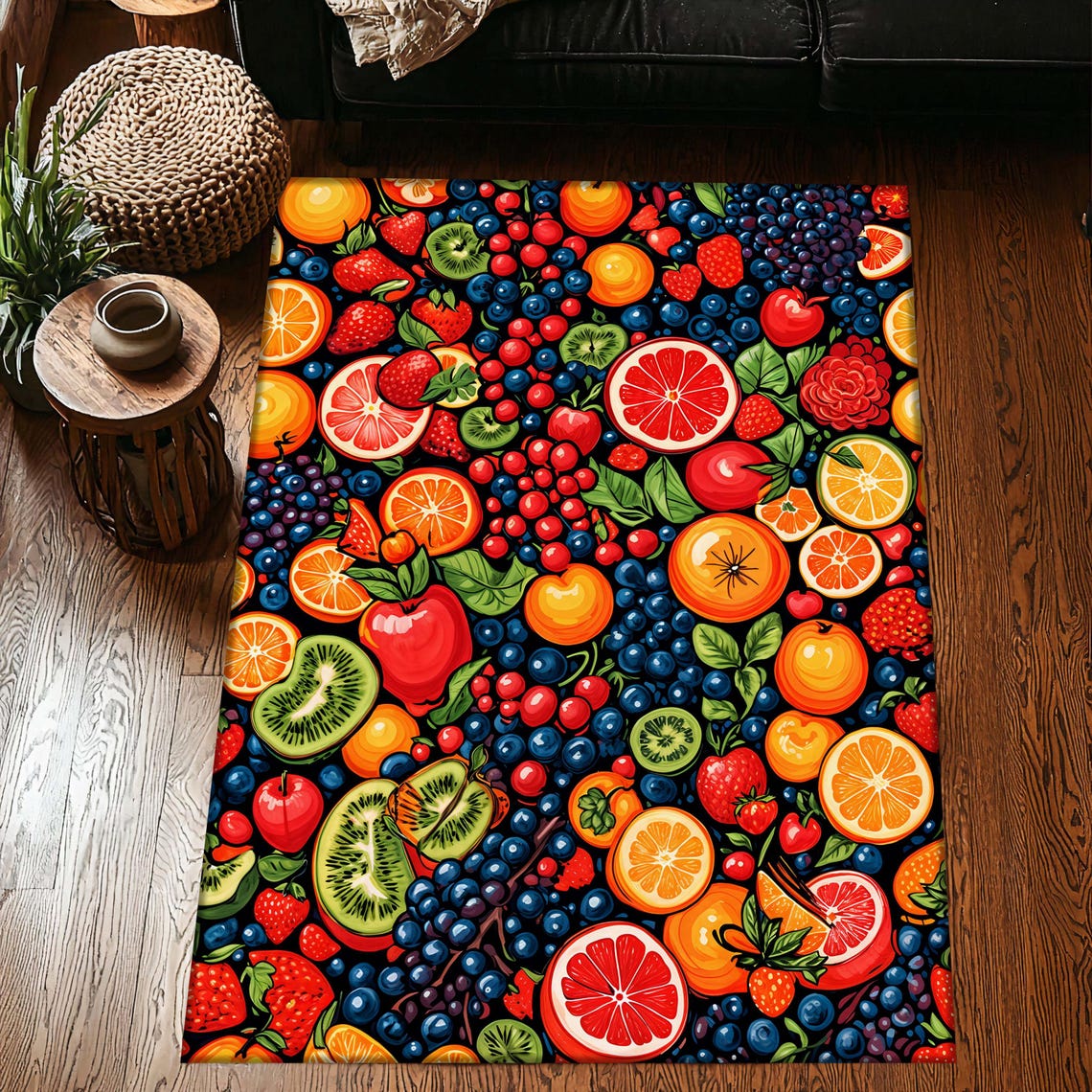Colorful Fruit Area Rug – Funky Modern Carpet With Citrus & Tropical ...