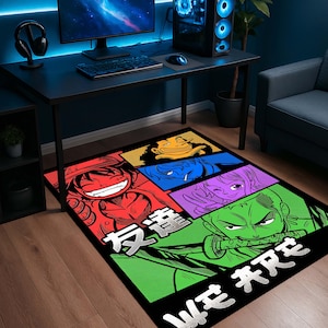 Tapete inspirado em anime – decoração de piso com estética japonesa colorida, estilo otaku, tapete moderno para fãs de mangá e anime