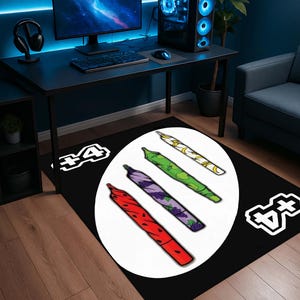 Tapete de cartas de baralho com tema de maconha – decoração de piso moderna e colorida, design inspirado em jogos, arte alternativa com cannabis, tapete exclusivo para casa