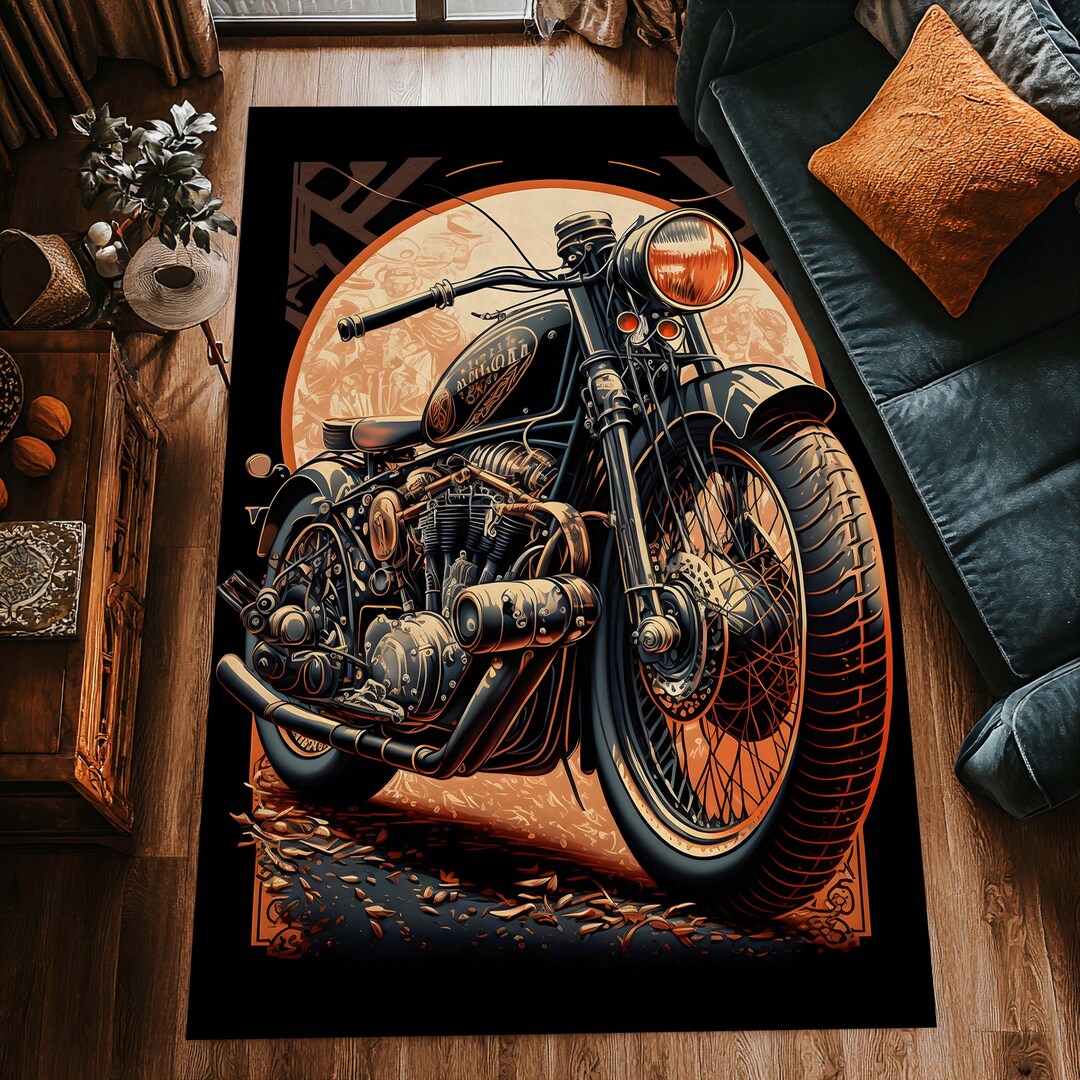 Motorhead Rug Harley Motorcycle Rug – Vintage Biker Decor Carpet – Custom Motorcycle ...