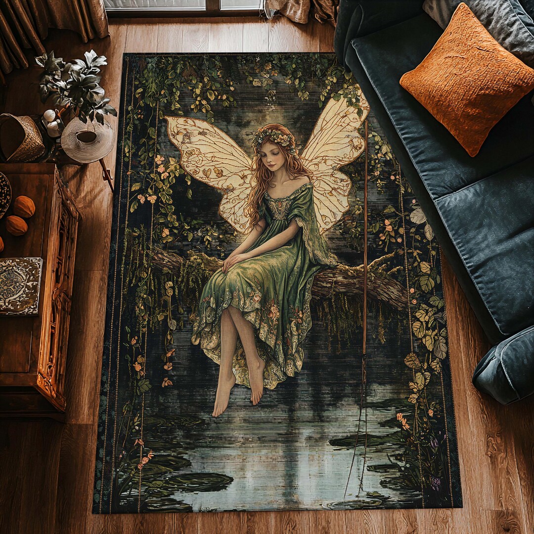 Fairy Rug Round Boho Fairycore Rug - Vintage Woodland Fairy Carpet - Enchanted Forest ...