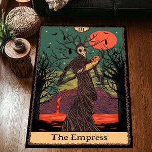 Alfombra mística de cartas del tarot: decoración bohemia de brujas, alfombra celestial, alfombra inspirada en lo oculto y la astrología para espacios espirituales y mágicos.