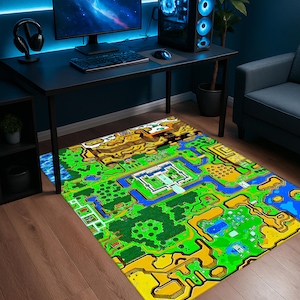 Legend of Zelda-kaarttapijt – Fantasy Adventure-tapijt voor gamers – Geeky Game Room Decor – Unieke op Hyrule geïnspireerde vloermat