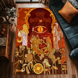 Op Middle Earth geïnspireerd tapijt – fantasiekaarttapijt, elfendecor, vloerkleed in hobbitstijl, vloerkunst mystieke reis voor gezellige geeky homes