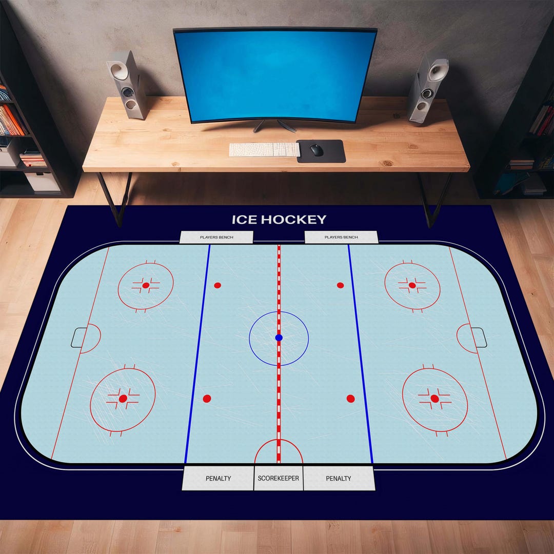 Ice Hockey Rink Rug – Sports Themed Area Carpet – Cool Game Room Decor ...
