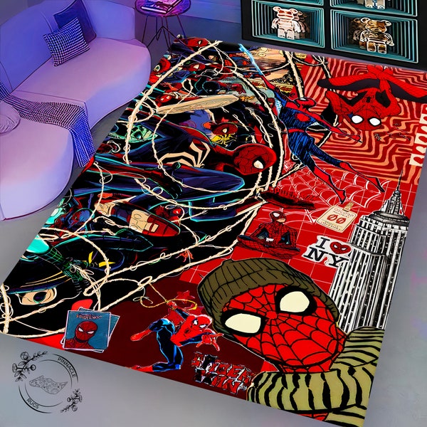 Spider-Man geïnspireerd gebiedsdeken - handgemaakt superheld decor - vloermat met Spider-Man thema - Geeky Comic Book Home Accent
