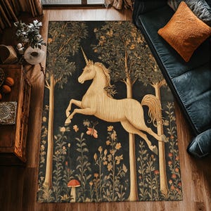 Unicorn Forest Rug – Magical Fantasy Floor Mat for Kids Room, Nursery or Fairy Tale Themed Decor, Whimsical and Enchanted Carpet