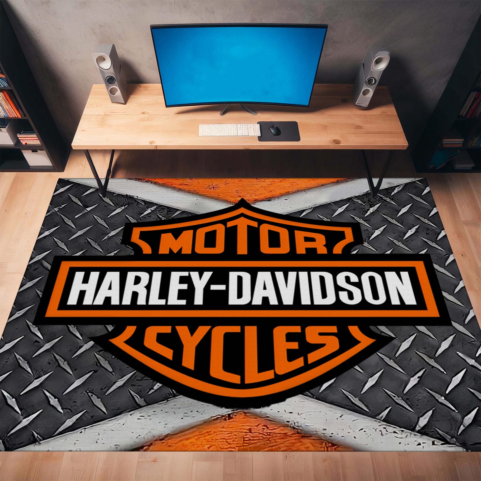 Harley Davidson Logo Rug – Motorcycle Garage Decor – Biker Themed Area ...
