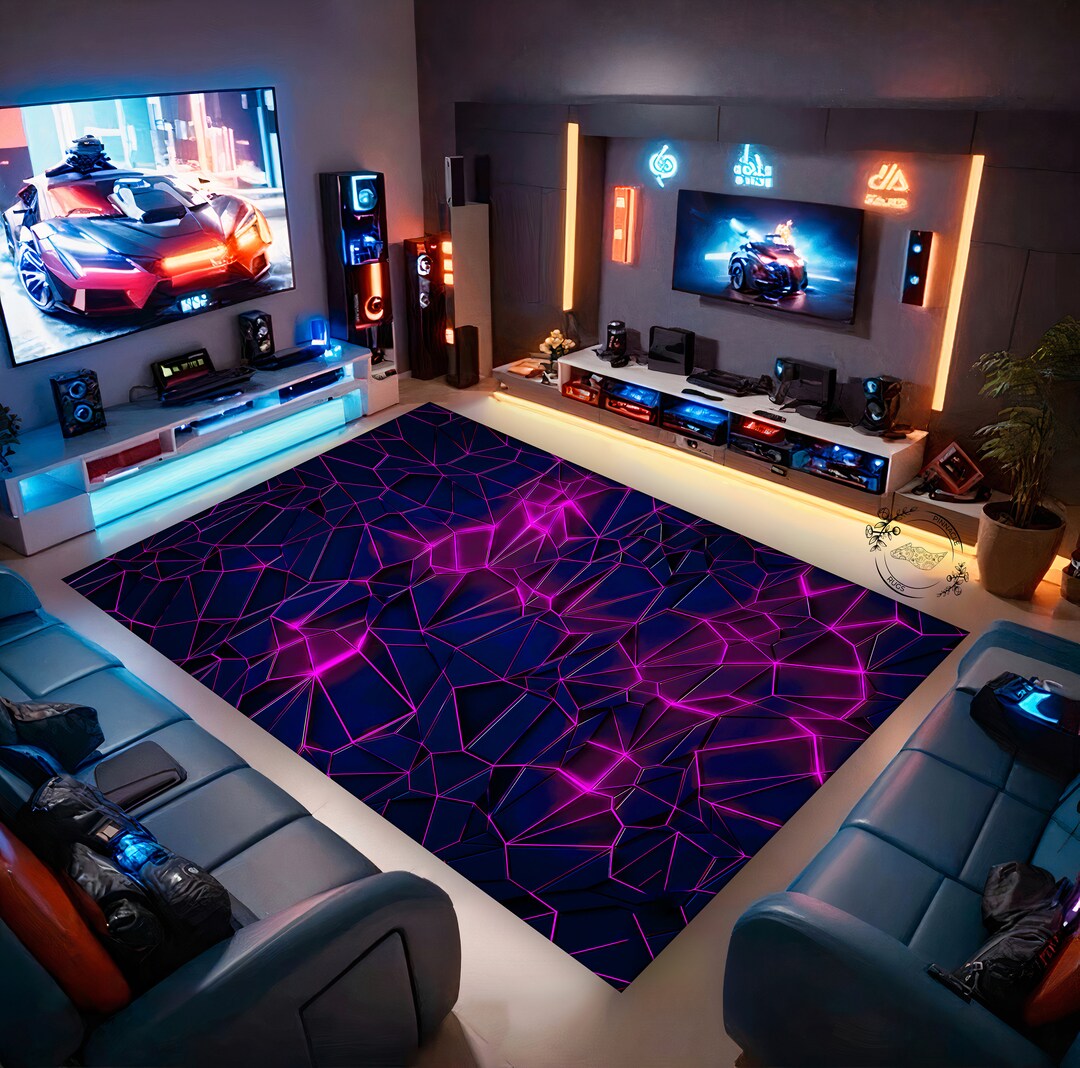 Unique 3D Gaming Rug Level up Your Decor With Neon Accents Perfect for ...