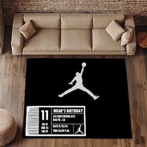 Alfombra con forma de caja de zapatillas de baloncesto: alfombra para el área de zapatillas deportivas con fondo negro para amantes de las zapatillas, habitaciones de adolescentes, salas de juegos y decoración urbana moderna.