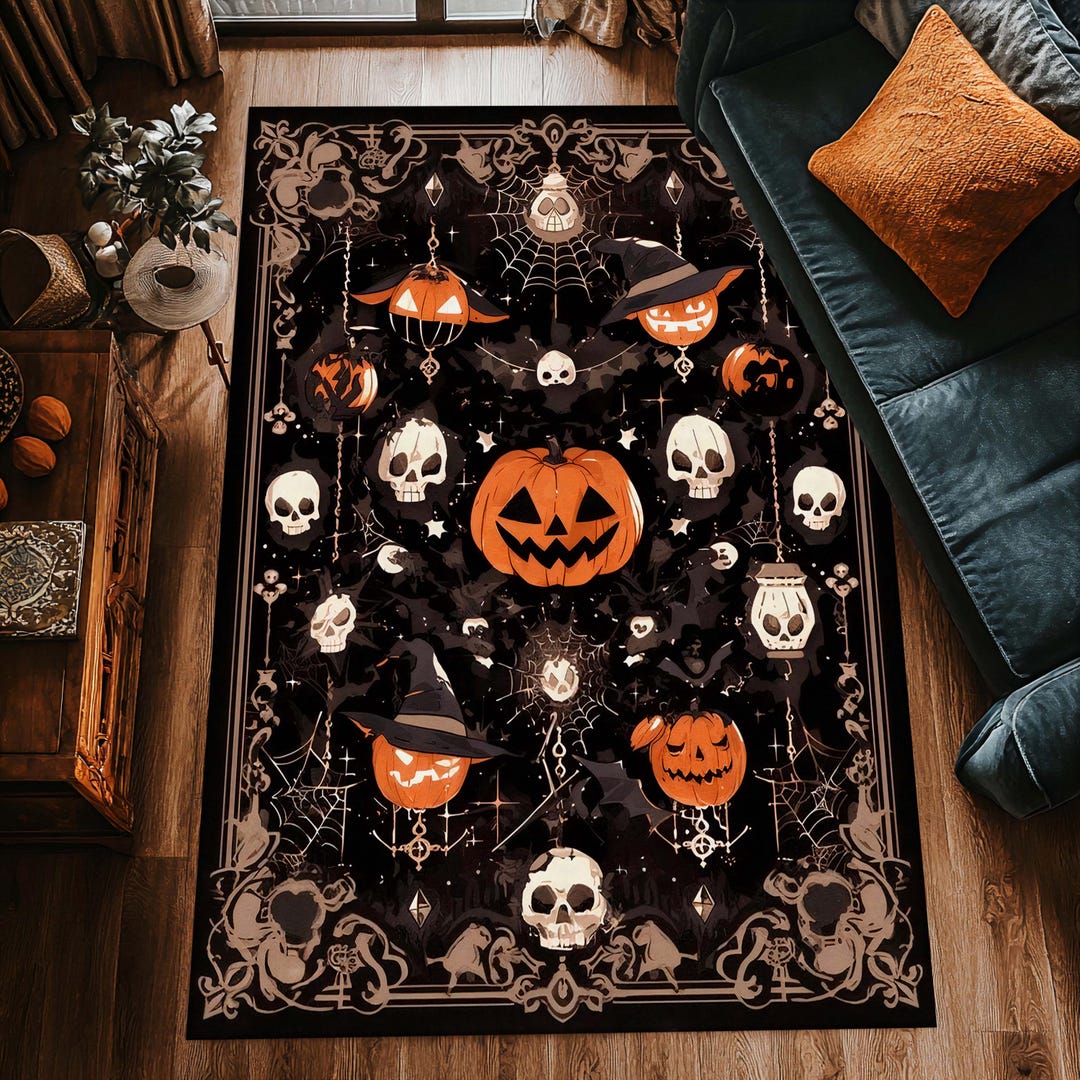 Halloween Themed Rug – Spooky Halloween Decor With Ghosts, Pumpkins and ...