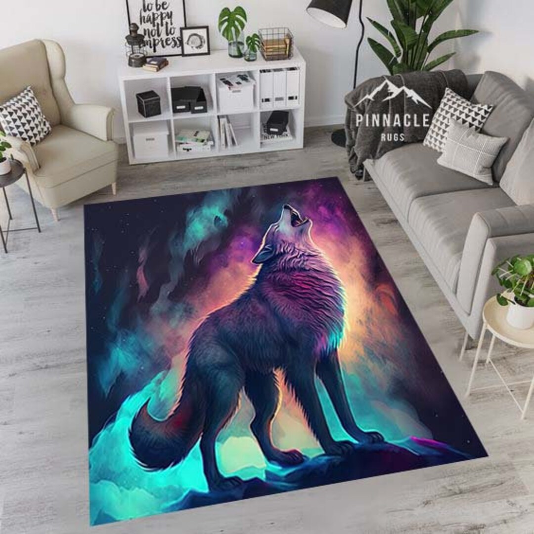 Wolf Rug Wolf Pattern Rugs Animal Themed Rug Cool Animal Etsy