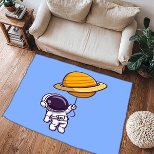 Bonita alfombra infantil de astronauta: decoración de suelo con temática espacial para habitación infantil. Adorable alfombra espacial para habitación infantil.