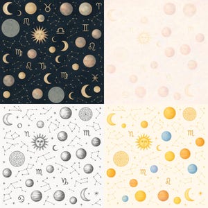 Lot 4 Motifs Digitaux Astrologie 1024x1024 px | Papier Scrapbooking Digital | Zodiaque, Constellation, Planètes