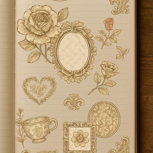 Lot de +20 Doodles Baroques & Fleuris – Éléments PNG pour Scrapbooking Digital | Style Romantique Vintage