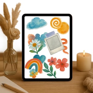 Conjunto de +20 Rabiscos Expressivos em Aquarela – Fundo Transparente PNG | Elementos digitais para scrapbooking, diário, planejador