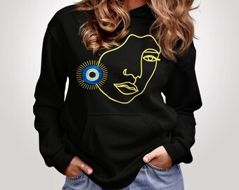 Evil Eye Embroidered hoodie with Gold Vinyl Face Design ( Eco friendly )