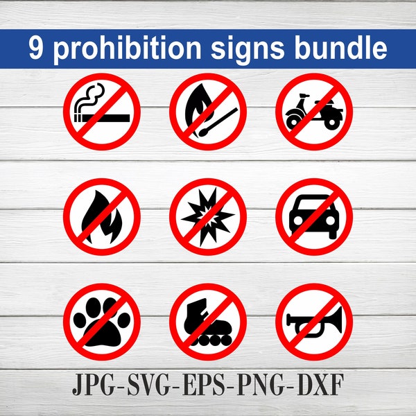 Prohibition Sign Svg. Red Frame. No smoking. No fire. Vector Cut file for Cricut, Silhouette, Pdf Png Eps Dxf, Decal, Sticker, Vinyl