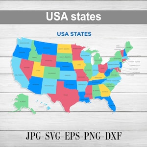 USA States Map SVG Bundle | Colorful United States Map Clipart | Printable US Map | Digital Download jpg png eps