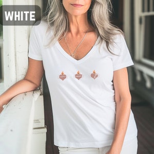 Sacred Hearts Catholic V-Neck T-Shirt: Minimalist Blessed Mother Tee