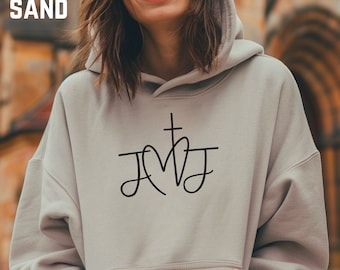 Holy Family JMJ Hoodie/Sweatshirt, Jesus Mary Joseph Sweatshirt, JMJ Gift, Minimalist Catholic Hoodie, Blessed Mother, Saint Joseph Apparel