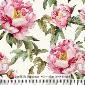 Watercolors Peony Rayon Fabric by the Yard - NinthIsle Inspiration Exclusive Elegant Art Bulk Order Available