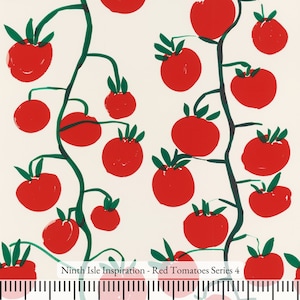 Red Tomatoes Rayon Fabric by the Yard - NinthIsle Inspiration Exclusive Elegant Art Bulk Order Available